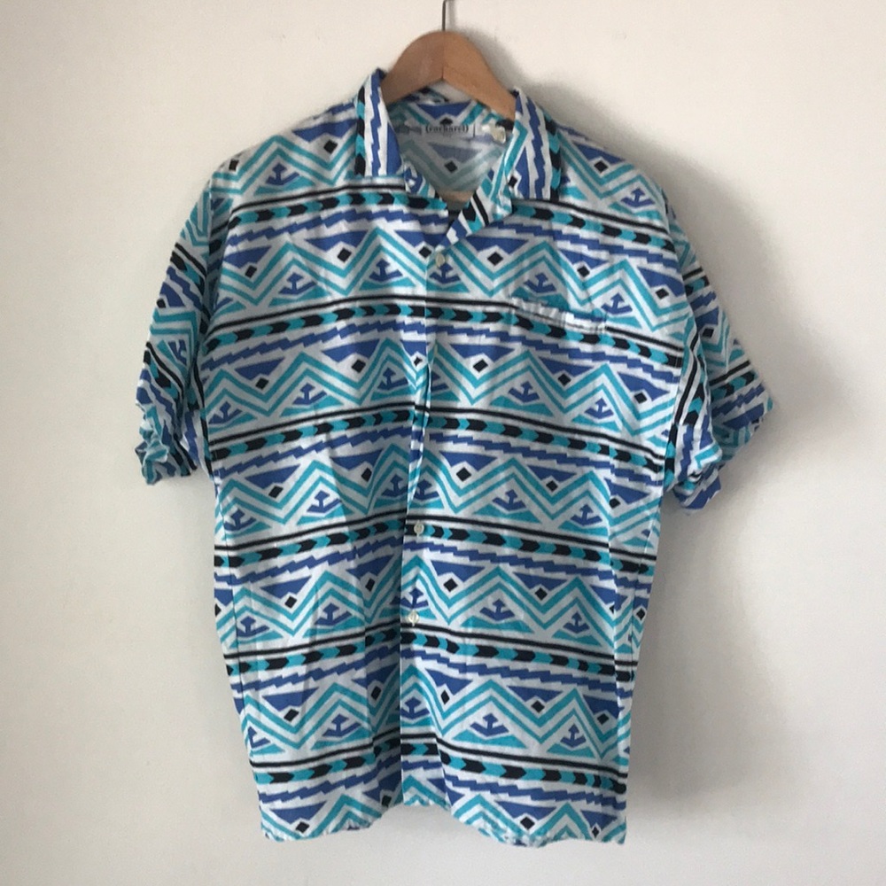 Cacharel Paris vtg 80s surfer shirt M blue